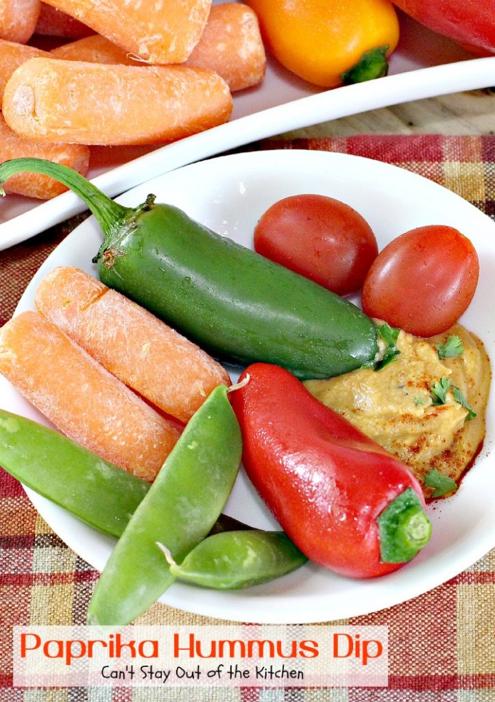Paprika Hummus Dip | Can't Stay Out of the Kitchen | this healthy, low-calorie #appetizer is a great #tailgating snack. #glutenfree #vegan