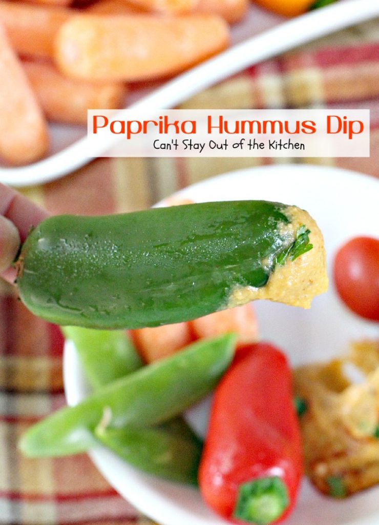 Paprika Hummus Dip | Can't Stay Out of the Kitchen | this healthy, low-calorie #appetizer is a great #tailgating snack. #glutenfree #vegan