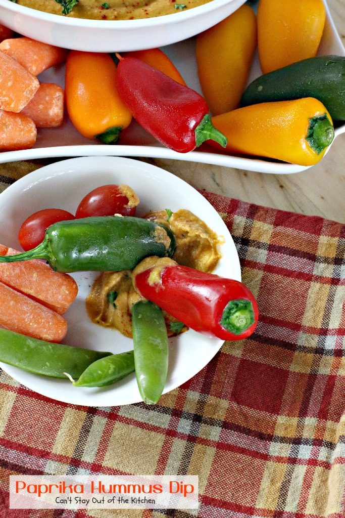 Paprika Hummus Dip | Can't Stay Out of the Kitchen | this healthy, low-calorie #appetizer is a great #tailgating snack. #glutenfree #vegan
