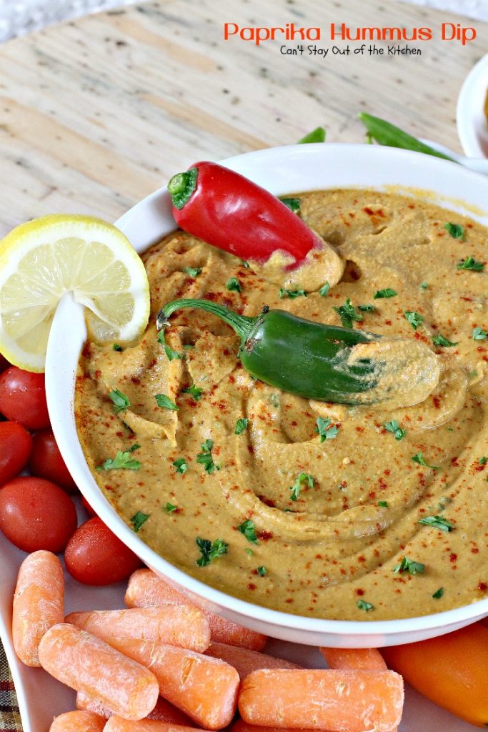 Paprika Hummus Dip | Can't Stay Out of the Kitchen | this healthy, low-calorie #appetizer is a great #tailgating snack. #glutenfree #vegan