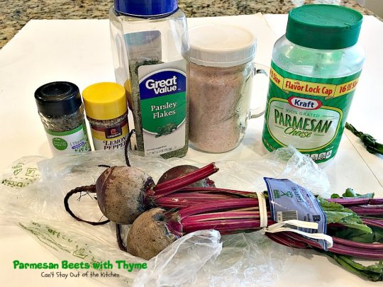 Parmesan Beets with Thyme | Can't Stay Out of the Kitchen | this is a scrumptious savory recipe for #beets. Using a #spiralizer makes this side dish a delightful experience. Great #holiday #casserole that's quick & easy. #glutenfree #parmesancheese
