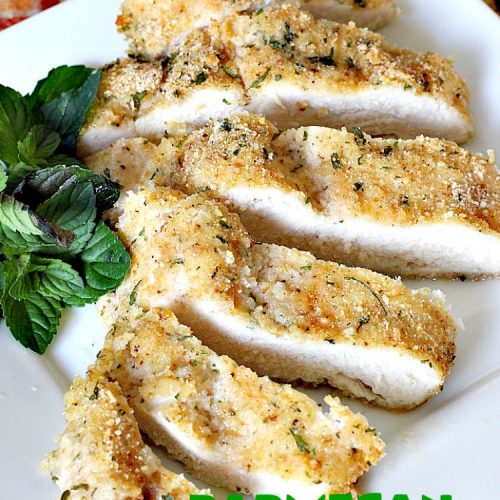 Parmesan Chicken Bake | Can't Stay Out of the Kitchen | this is by far my favorite #chicken entree. It can be oven ready in 5 minutes so it's incredibly quick & easy. It's terrific for company or #holiday dinners like #Easter, #MothersDay or #FathersDay too. We love this #recipe. #parmesancheese
