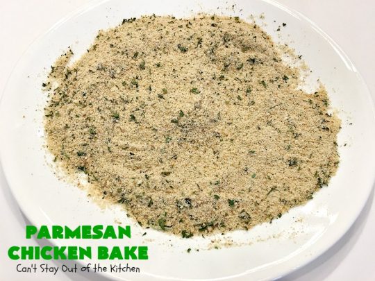 Parmesan Chicken Bake | Can't Stay Out of the Kitchen | this is by far my favorite #chicken entree. It can be oven ready in 5 minutes so it's incredibly quick & easy. It's terrific for company or #holiday dinners like #Easter, #MothersDay or #FathersDay too. We love this #recipe. #parmesancheese
