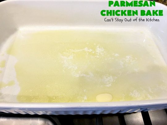 Parmesan Chicken Bake | Can't Stay Out of the Kitchen | this is by far my favorite #chicken entree. It can be oven ready in 5 minutes so it's incredibly quick & easy. It's terrific for company or #holiday dinners like #Easter, #MothersDay or #FathersDay too. We love this #recipe. #parmesancheese