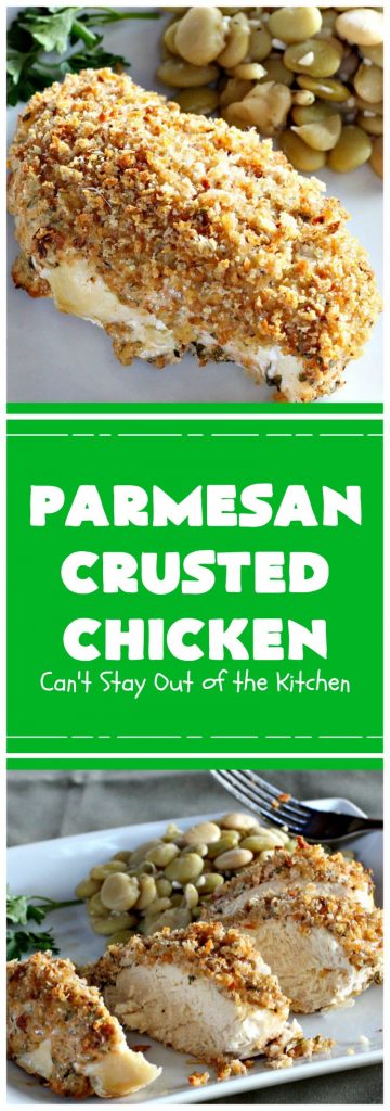 Parmesan Crusted Chicken | Can't Stay Out of the Kitchen | this amazing #chicken entree is flavored with a #parmesancheese & #GreekYogurt coating & seasoned to perfection. The chicken is then dredged in #breadcrumbs or #panko crumbs.