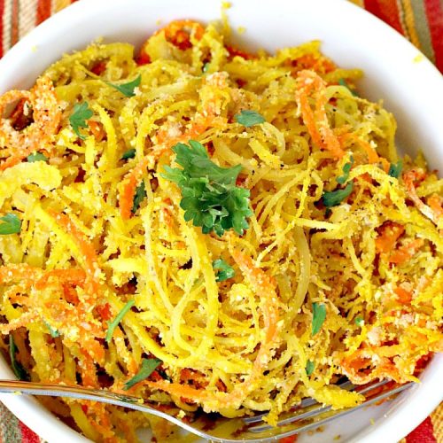 Parmesan Golden Beets and Carrots | Can't Stay Out of the Kitchen | this is a delightful way to serve #beets. Spiralizing the #veggies is a terrific way to get your kids to eat this healthy veggie. Great #holiday side dish, too. #glutenfree #parmesancheese