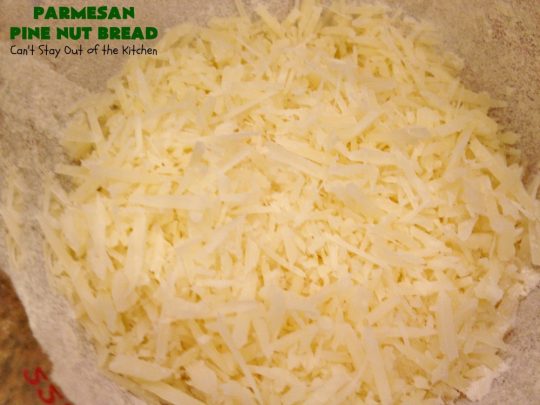 Parmesan Pine Nut Bread | Can't Stay Out of the Kitchen | this delicious #Italian style #bread is heavenly. It contains #PineNuts, #ItalianSeasoning & #ParmesanCheese. Because it's made in the #Breadmaker it's quick & easy to prepare. Terrific #DinnerBread for company or #holidays. #HomemadeBread #ParmesanPineNutBread