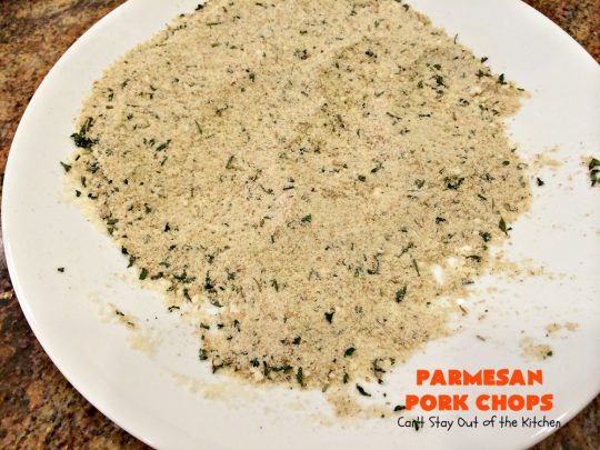 Parmesan Pork Chops | Can't Stay Out of the Kitchen | this easy 6-ingredient #porkchop dish can be oven ready in 5 minutes! The coating is absolutely mouthwatering. It's terrific for company or #holiday meals like #MothersDay or #FathersDay. #pork