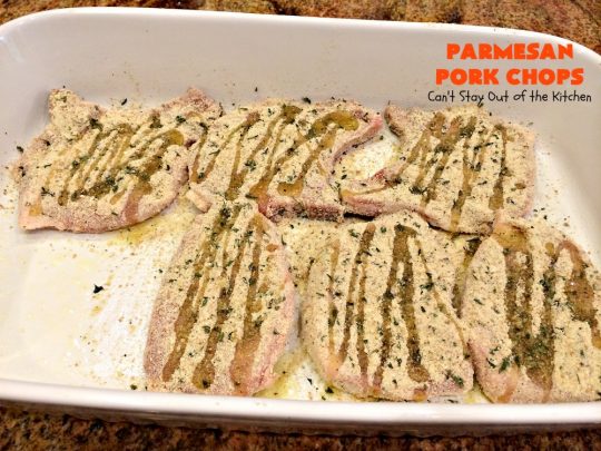 Parmesan Pork Chops | Can't Stay Out of the Kitchen | this easy 6-ingredient #porkchop dish can be oven ready in 5 minutes! The coating is absolutely mouthwatering. It's terrific for company or #holiday meals like #MothersDay or #FathersDay. #pork