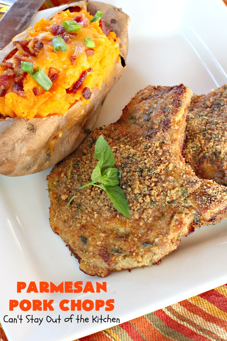 Parmesan Pork Chops | Can't Stay Out of the Kitchen | this easy 6-ingredient #porkchop dish can be oven ready in 5 minutes! The coating is absolutely mouthwatering. It's terrific for company or #holiday meals like #MothersDay or #FathersDay. #pork