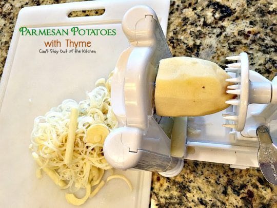 Parmesan Potatoes with Thyme | Can't Stay Out of the Kitchen | These adorable #potatoes are a fantastic side dish for any occasion. Quick & easy, too. #parmesancheese #glutenfree