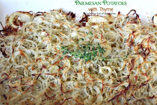 Parmesan Potatoes with Thyme | Can't Stay Out of the Kitchen | These adorable #potatoes are a fantastic side dish for any occasion. Quick & easy, too. #parmesancheese #glutenfree