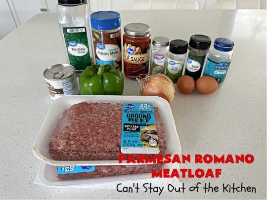 Parmesan Romano Meatloaf | Can't Stay Out of the Kitchen | this tasty #Italian-style #meatloaf uses grated #Parmesan & #Romano #cheese to bind together. It's a #healthy, delicious & #GlutenFree alternative to regular meatloaf. #PizzaSauce & #ItalianSeasoning on top causes this entree to pop in flavor. If you enjoy meatloaf, you'll love this version for weeknight dinners. #beef #GroundBeef #ParmesanRomanoMeatloaf