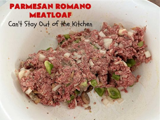 Parmesan Romano Meatloaf | Can't Stay Out of the Kitchen | this tasty #Italian-style #meatloaf uses grated #Parmesan & #Romano #cheese to bind together. It's a #healthy, delicious & #GlutenFree alternative to regular meatloaf. #PizzaSauce & #ItalianSeasoning on top causes this entree to pop in flavor. If you enjoy meatloaf, you'll love this version for weeknight dinners. #beef #GroundBeef #ParmesanRomanoMeatloaf