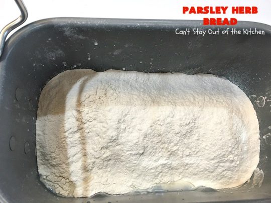 Parsley Herb Bread | Can't Stay Out of the Kitchen | this delicious home-baked #bread is so easy since it's made in the #breadmaker. Wonderful for a dinner bread, sandwiches or even for #breakfast served with fruit preserves. #ParsleyHerbBread