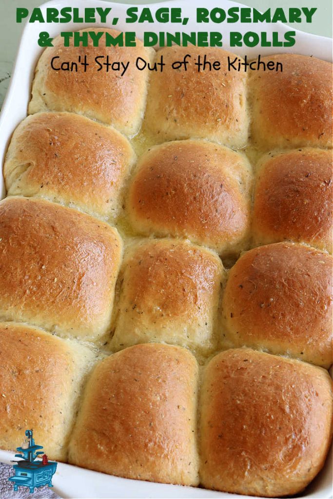 Parsley, Sage, Rosemary & Thyme Dinner Rolls | Can't Stay Out of the Kitchen | these #DinnerRolls are amazing! This #recipe does not have to be kneaded since it's done in the #breadmaker!. The #rolls are seasoned with #parsley, #sage, #rosemary & #thyme for maximum flavor & deliciousness. Perfect to serve with hot soup or chili. Excellent for family, company or #holiday dinners. #bread #ParsleySageRosemaryAndThymeDinnerRolls #NoKneadDinnerRolls