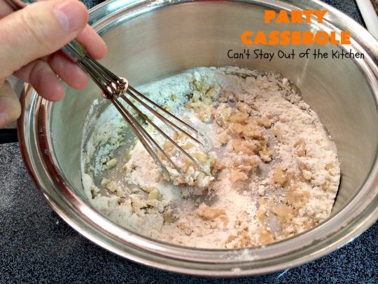 Party Casserole | Can't Stay Out of the Kitchen | this is a one-dish meal with #chicken, #carrots, #zucchini & pearl onions in a delicious creamy dill sauce with #Panko crumbs & #cheese on top. It's perfect for company & #holiday dinners like #MothersDay or #FathersDay.