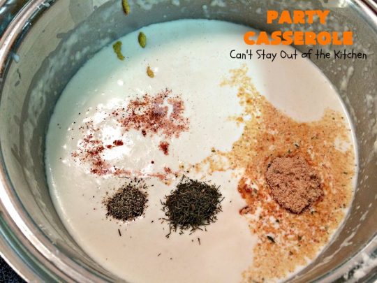 Party Casserole | Can't Stay Out of the Kitchen | this is a one-dish meal with #chicken, #carrots, #zucchini & pearl onions in a delicious creamy dill sauce with #Panko crumbs & #cheese on top. It's perfect for company & #holiday dinners like #MothersDay or #FathersDay.