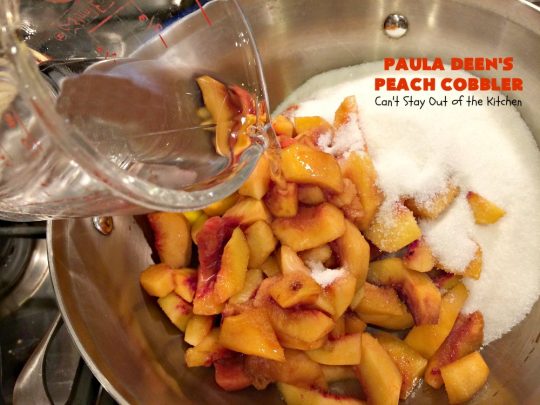 Paula Deen's Peach Cobbler | Can't Stay Out of the Kitchen | fabulous #PaulaDeen recipe. Delicious #cobbler to make for any summer #dessert. #peaches #peachcobbler