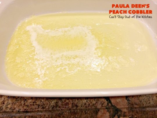 Paula Deen's Peach Cobbler | Can't Stay Out of the Kitchen | fabulous #PaulaDeen recipe. Delicious #cobbler to make for any summer #dessert. #peaches #peachcobbler