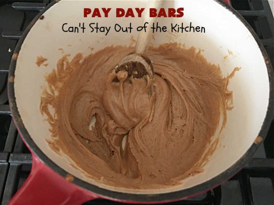 Pay Day Bars | Can't Stay Out of the Kitchen | this vintage #copycat #recipe of #PayDayBars is sure to please. It's rich, decadent & divine along with being chocked full of #peanuts #marshmallows #PeanutButterChips & glazed with a #Chocolate shell topping. Mouthwatering & irresistible. #dessert #ChocolateDessert #tailgating #GlutenFree