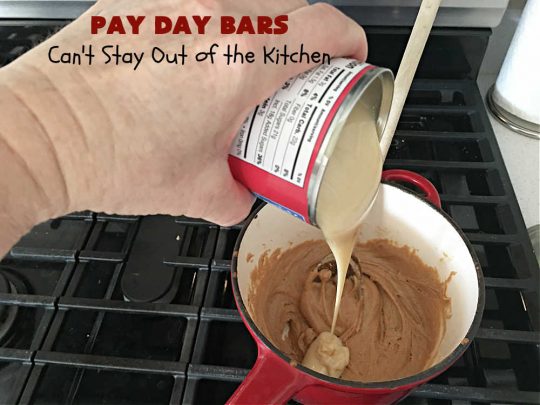 Pay Day Bars | Can't Stay Out of the Kitchen | this vintage #copycat #recipe of #PayDayBars is sure to please. It's rich, decadent & divine along with being chocked full of #peanuts #marshmallows #PeanutButterChips & glazed with a #Chocolate shell topping. Mouthwatering & irresistible. #dessert #ChocolateDessert #tailgating #GlutenFree