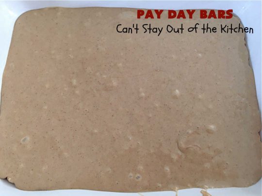 Pay Day Bars | Can't Stay Out of the Kitchen | this vintage #copycat #recipe of #PayDayBars is sure to please. It's rich, decadent & divine along with being chocked full of #peanuts #marshmallows #PeanutButterChips & glazed with a #Chocolate shell topping. Mouthwatering & irresistible. #dessert #ChocolateDessert #tailgating #GlutenFree