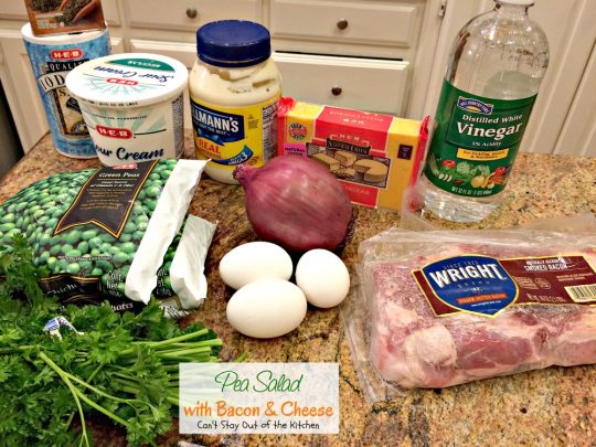 Pea Salad with Bacon and Cheese | Can't Stay Out of the Kitchen | great potluck #salad with #peas #bacon #cheese and #hard-boiledeggs. #glutenfree