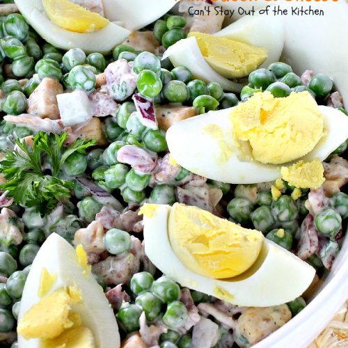 Pea Salad with Bacon and Cheese | Can't Stay Out of the Kitchen
