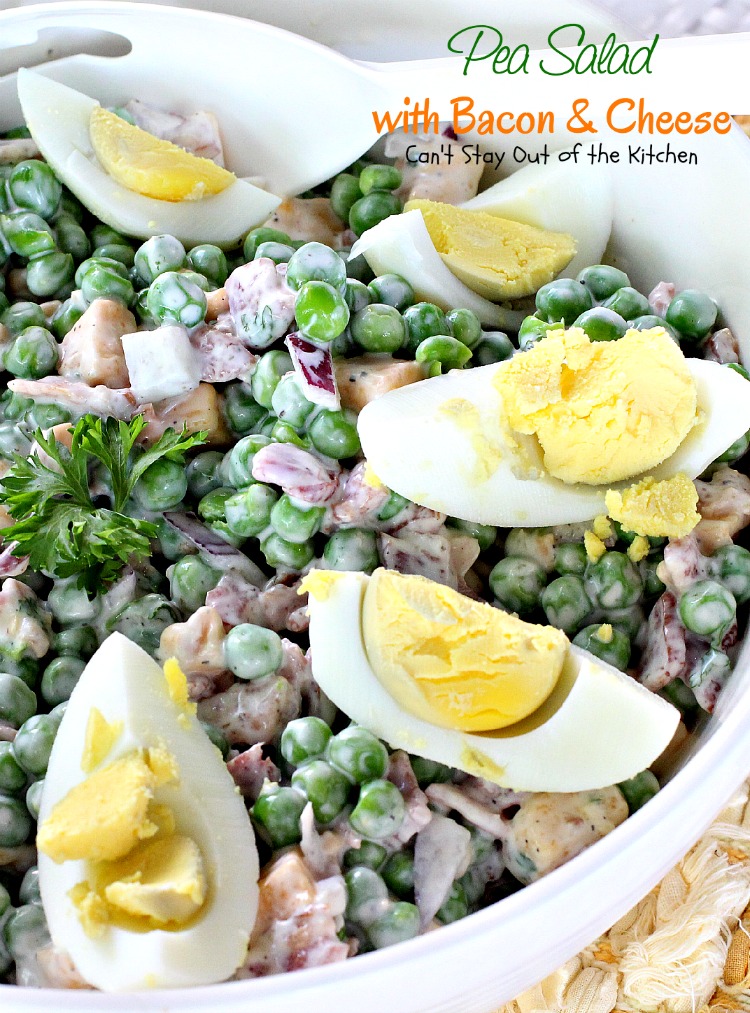 Pea Salad with Bacon and Cheese | Can't Stay Out of the Kitchen
