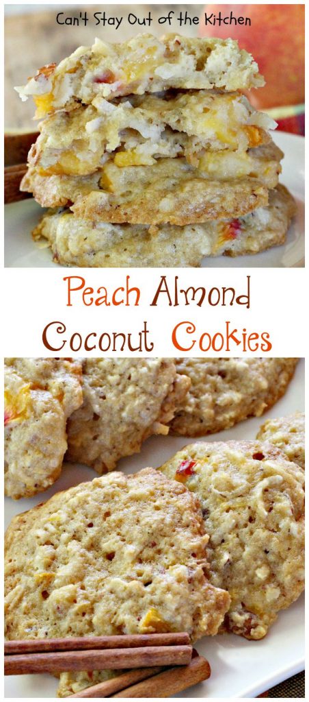 Peach Almond Coconut Cookies | Can't Stay Out of the Kitchen | these crunchy #cookies are filled with #peaches #almonds and #coconut and taste amazing. #dessert