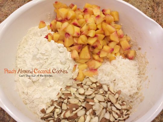 Peach Almond Coconut Cookies | Can't Stay Out of the Kitchen | these crunchy #cookies are filled with #peaches #almonds and #coconut and taste amazing. #dessert