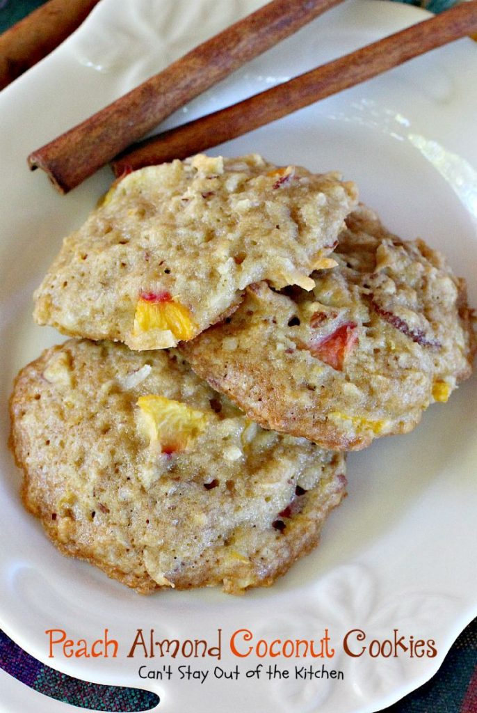 Peach Almond Coconut Cookies | Can't Stay Out of the Kitchen | these crunchy #cookies are filled with #peaches #almonds and #coconut and taste amazing. #dessert