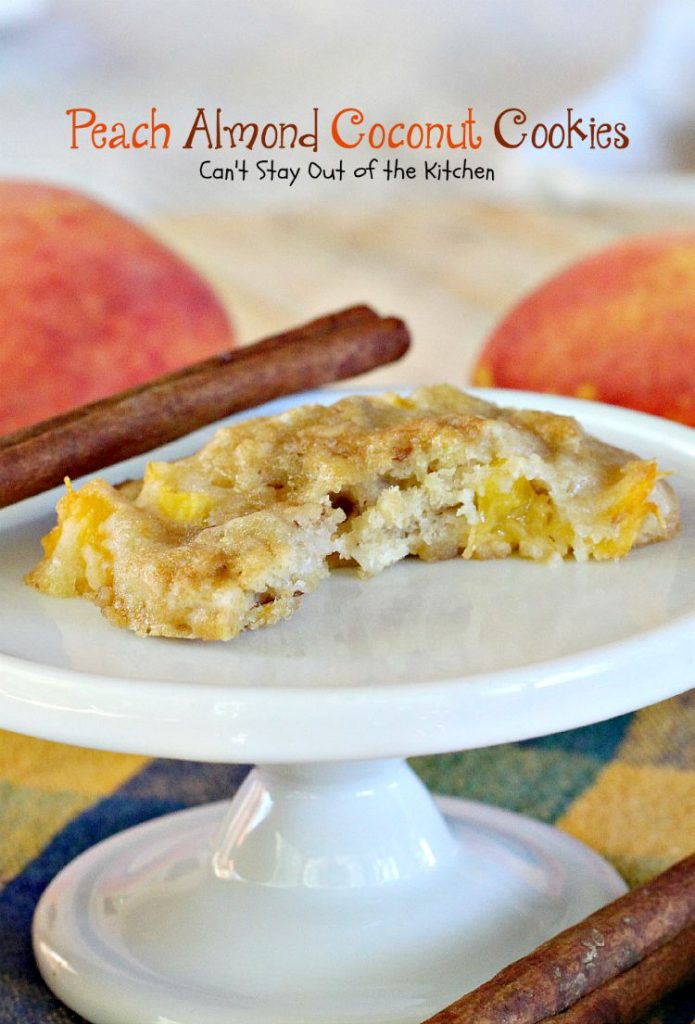 Peach Almond Coconut Cookies | Can't Stay Out of the Kitchen | these crunchy #cookies are filled with #peaches #almonds and #coconut and taste amazing. #dessert