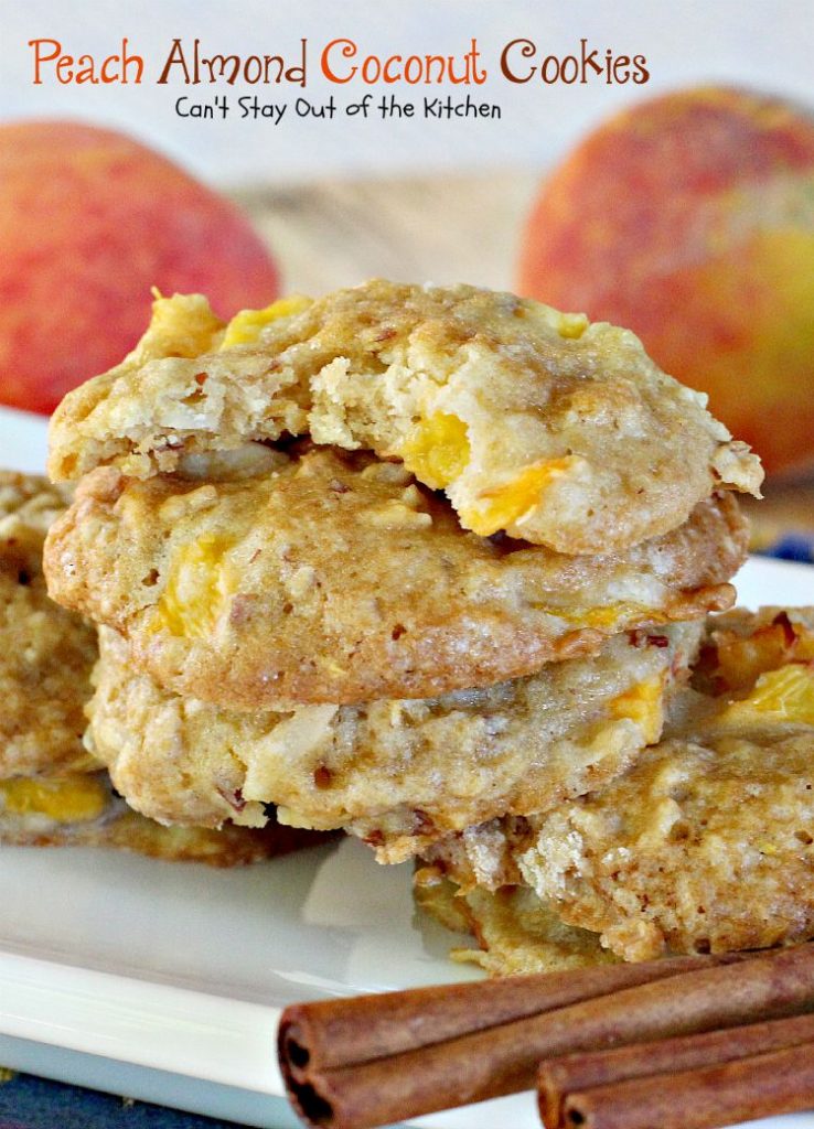 Peach Almond Coconut Cookies | Can't Stay Out of the Kitchen | these crunchy #cookies are filled with #peaches #almonds and #coconut and taste amazing. #dessert