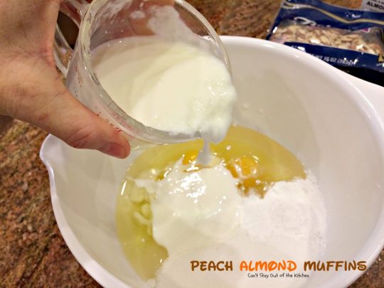 Peach Almond Muffins | Can't Stay Out of the Kitchen | these moist and delicious #muffins are filled with #peaches and have double the #almond flavor. Great for #breakfast or as a snack.
