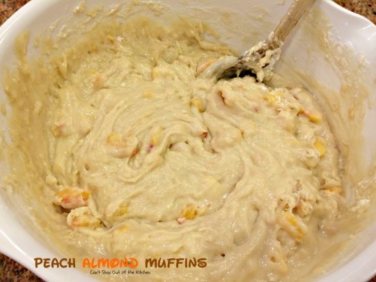Peach Almond Muffins | Can't Stay Out of the Kitchen | these moist and delicious #muffins are filled with #peaches and have double the #almond flavor. Great for #breakfast or as a snack.