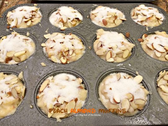 Peach Almond Muffins | Can't Stay Out of the Kitchen | these moist and delicious #muffins are filled with #peaches and have double the #almond flavor. Great for #breakfast or as a snack.