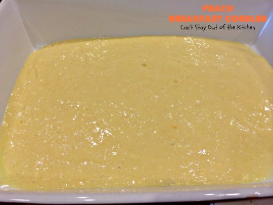 Peach Breakfast Cobbler | Can't Stay Out of the Kitchen | this quick & easy 6-ingredient #recipe is terrific for a company or #holiday #breakfast. It uses a boxed cake mix and #peach pie filling. Love this breakfast #coffeecake.