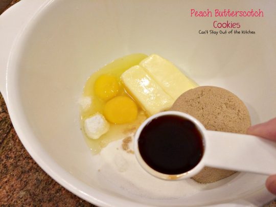 Peach Butterscotch Cookies | Can't Stay Out of the Kitchen | these lovely #cookies melt in your mouth. #Peaches and #butterscotchchips make these cookies to die for! #dessert