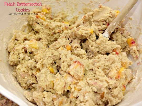 Peach Butterscotch Cookies | Can't Stay Out of the Kitchen | these lovely #cookies melt in your mouth. #Peaches and #butterscotchchips make these cookies to die for! #dessert