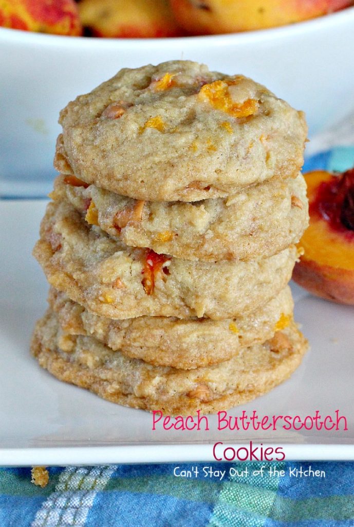 Peach Butterscotch Cookies | Can't Stay Out of the Kitchen | these lovely #cookies melt in your mouth. #Peaches and #butterscotchchips make these cookies to die for! #dessert