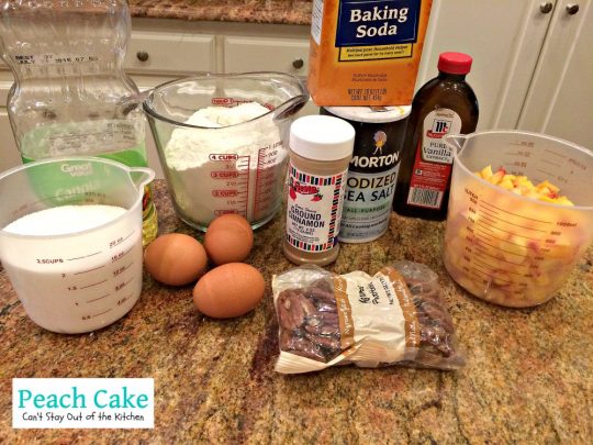 Peach Cake | Can't Stay Out of the Kitchen | spectacular #cake made with #peaches and #pecans. This one has a scrumptious brown sugar glaze. #dessert