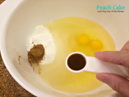 Peach Cake | Can't Stay Out of the Kitchen | spectacular #cake made with #peaches and #pecans. This one has a scrumptious brown sugar glaze. #dessert