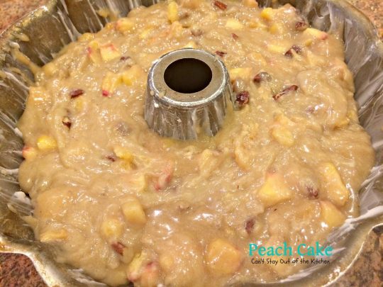 Peach Cake | Can't Stay Out of the Kitchen | spectacular #cake made with #peaches and #pecans. This one has a scrumptious brown sugar glaze. #dessert