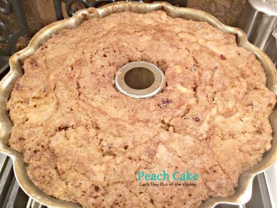 Peach Cake | Can't Stay Out of the Kitchen | spectacular #cake made with #peaches and #pecans. This one has a scrumptious brown sugar glaze. #dessert