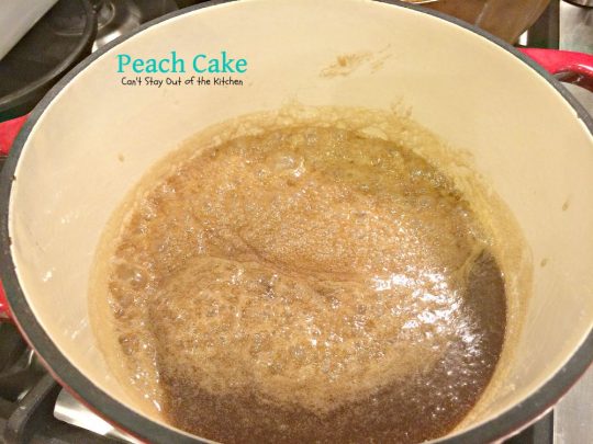 Peach Cake | Can't Stay Out of the Kitchen | spectacular #cake made with #peaches and #pecans. This one has a scrumptious brown sugar glaze. #dessert