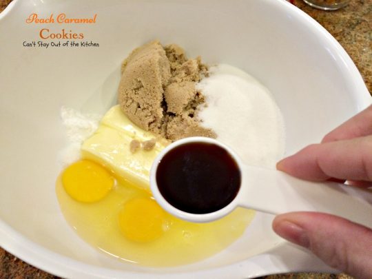Peach Caramel Cookies | Can't Stay Out of the Kitchen | #peaches and #caramel bits combine to make this the most heavenly #cookie you will ever taste. We loved these. #dessert