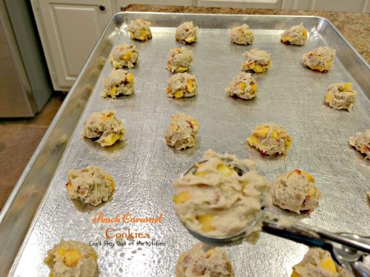 Peach Caramel Cookies | Can't Stay Out of the Kitchen | #peaches and #caramel bits combine to make this the most heavenly #cookie you will ever taste. We loved these. #dessert
