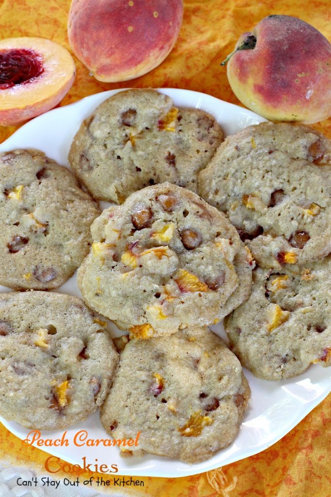 Peach Caramel Cookies | Can't Stay Out of the Kitchen | #peaches and #caramel bits combine to make this the most heavenly #cookie you will ever taste. We loved these. #dessert
